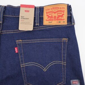 NEW Levis 514 Straight Stretch Jeans Dark Wash Blue Mens 38x32